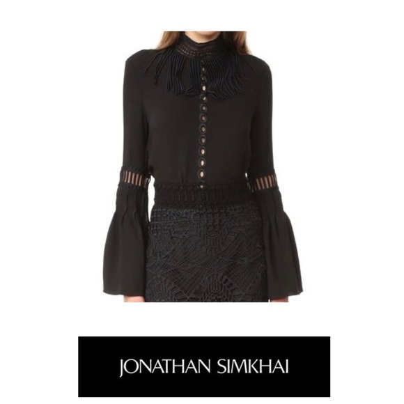 Jonathan Simkhai Pin Tuck Silk Blouse ($305 Keyhole Size S Whimsical Boho Witchy - Picture 1 of 4